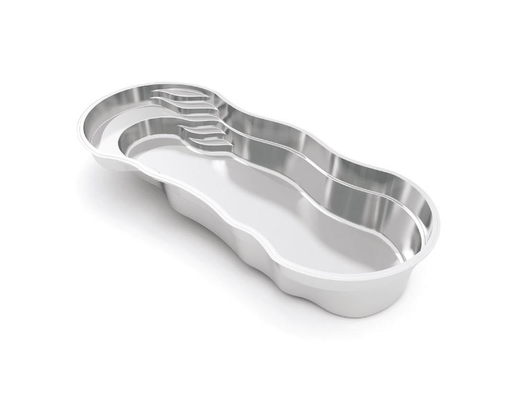 Stainless steel kidney-shaped medical tray on white background.